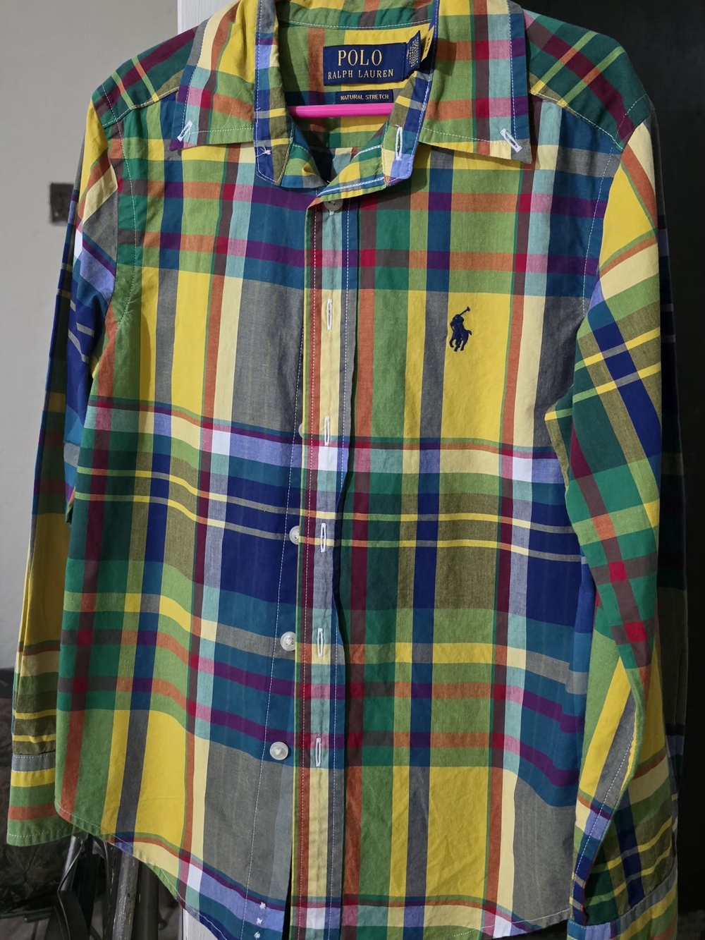 Ralph Lauren Yellow Green Blue Multi-Color Plaid Button-Down Shirt